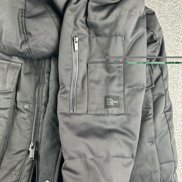 Karl Lagerfeld Paris Down Parka Mens Sz L Black Faux Fur Lined NWOT MSRP $695 - Picture 6 of 15